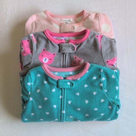 carter's 3-pack fleece zipper footie sleeper pajamas bundle 9 months baby girl - Picture 1 of 10